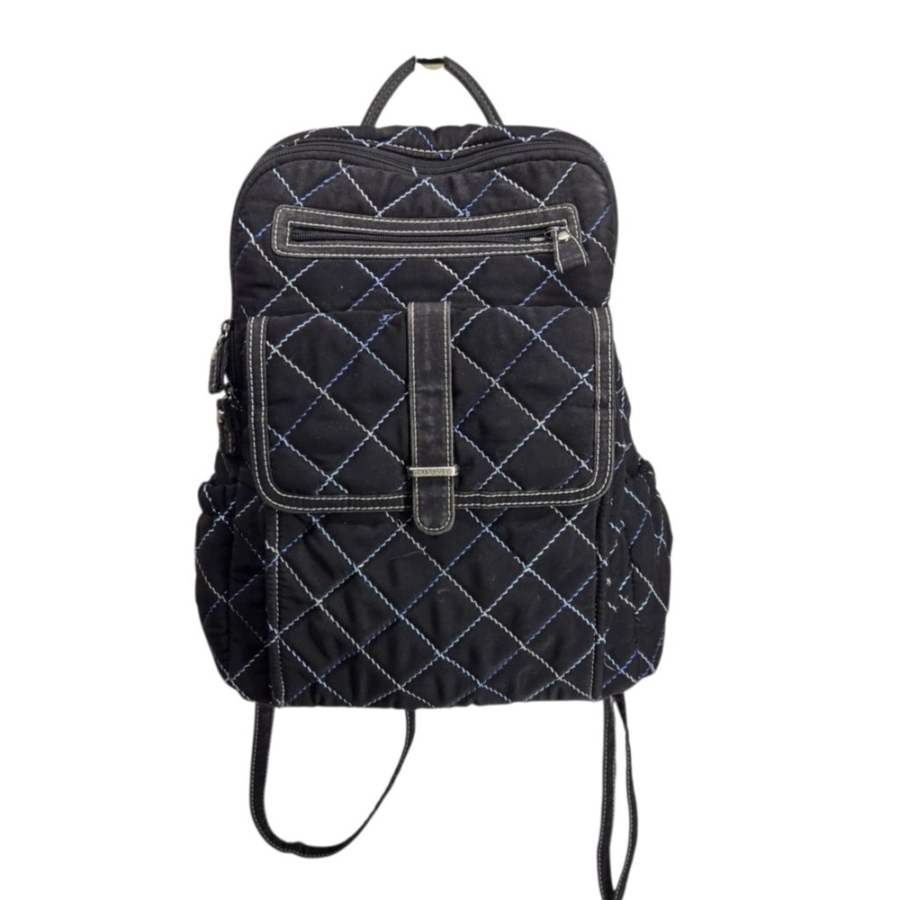 Vera Bradley Campus Backpack Tech Bookbag Black/Blue Quilted Padded Suede Clean